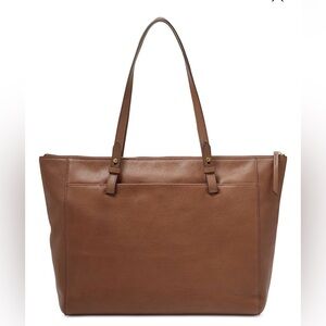 Fossil Rachel Leather Tote With Zipper. Brown/Gold.
